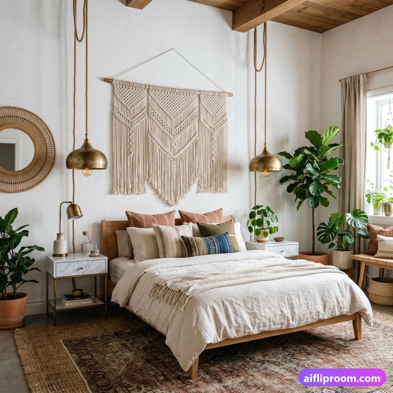 Boho luxe interior design — bohemian meets luxury, AI-generated elevated boho room