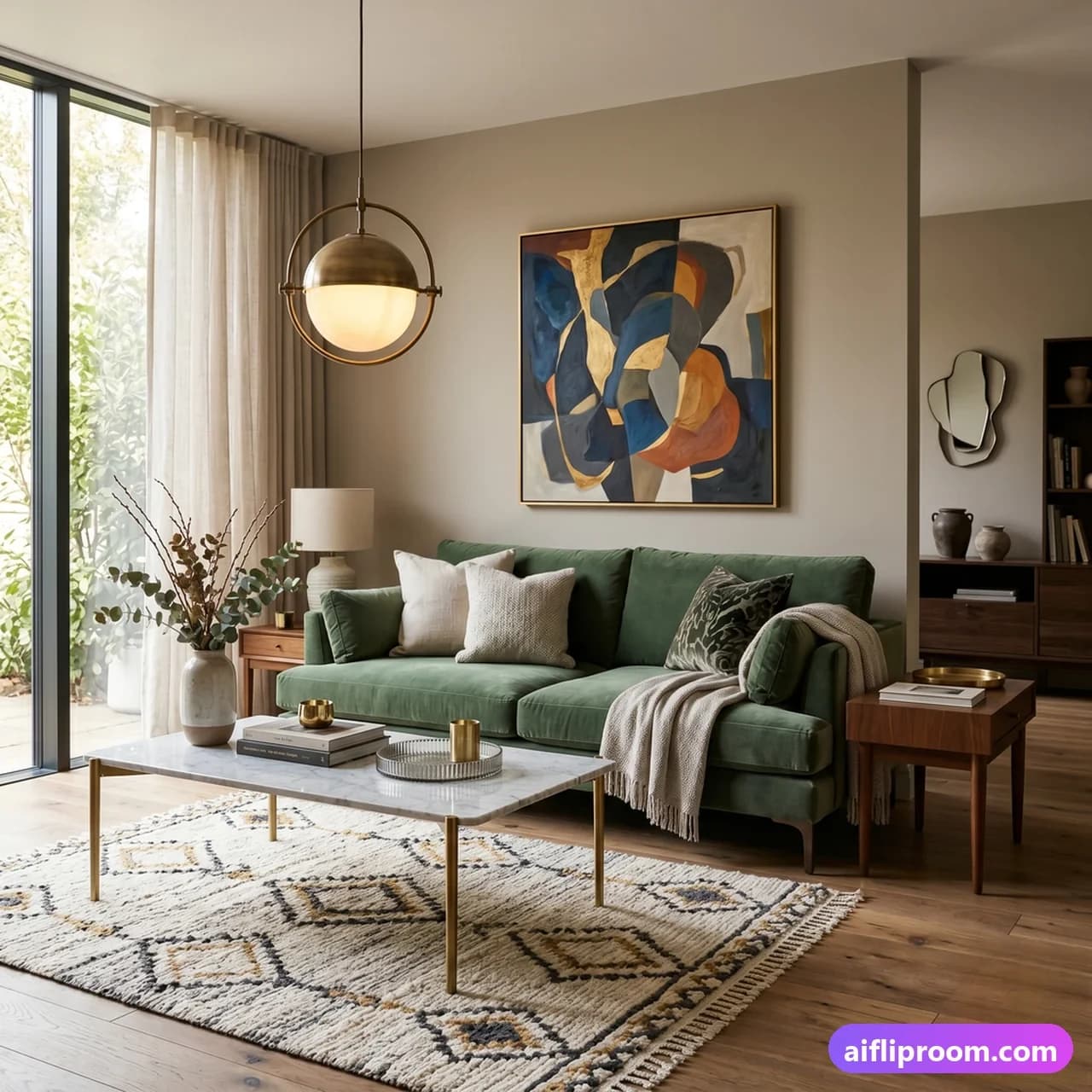 Contemporary Contemporary interior design — bold accents and mixed materials, AI-generated room visualization