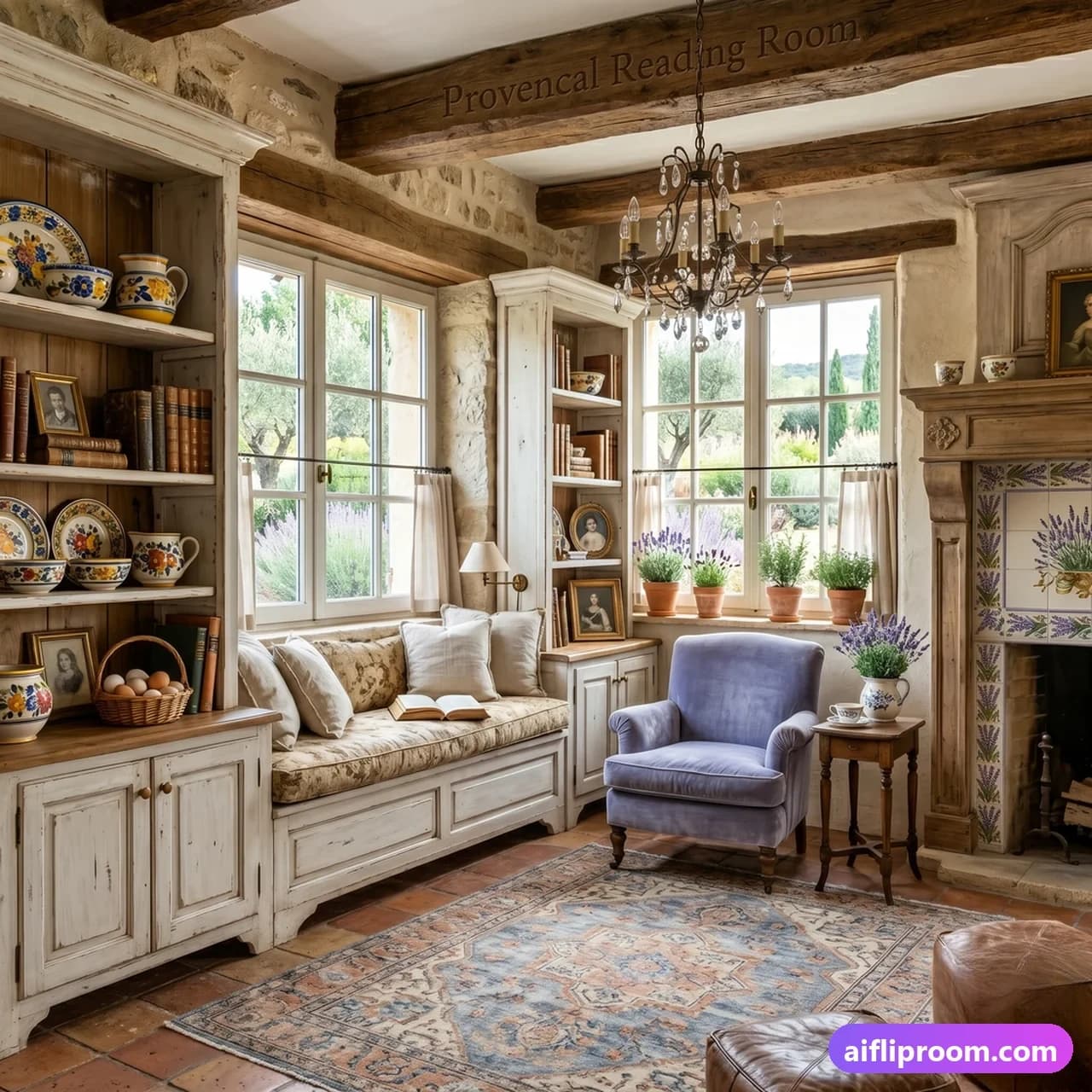 French Country French country interior design — Provence palette and rustic charm, AI-generated countryside kitchen