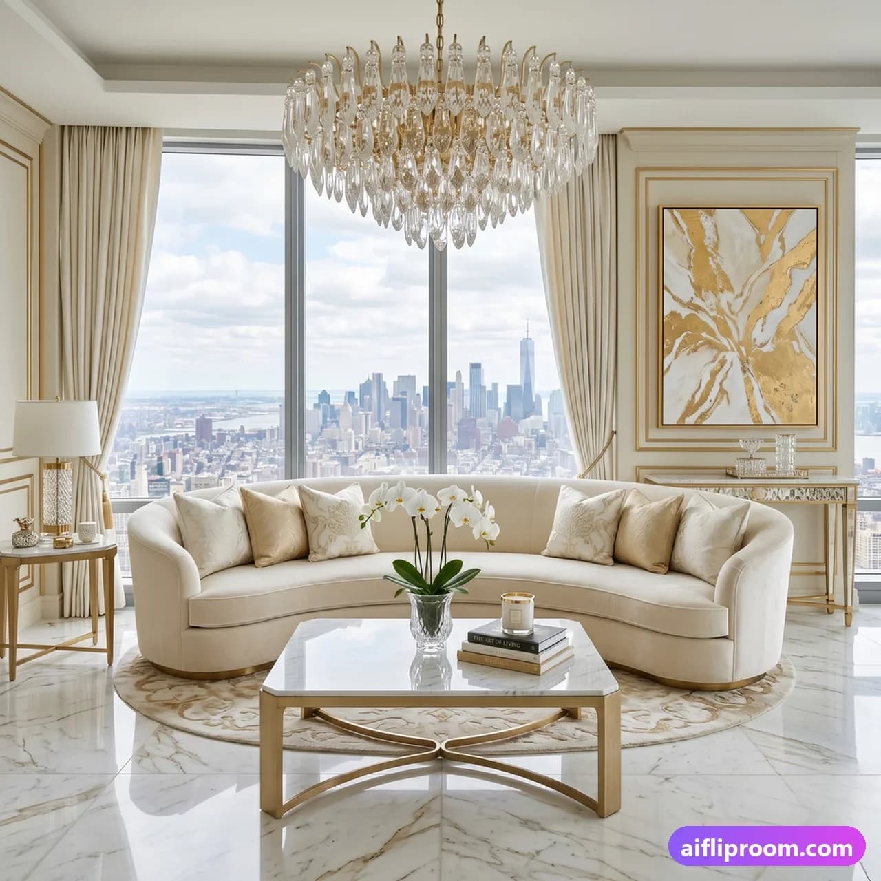 Luxury Luxury interior design — marble surfaces and gold accents, AI-generated upscale room visualization