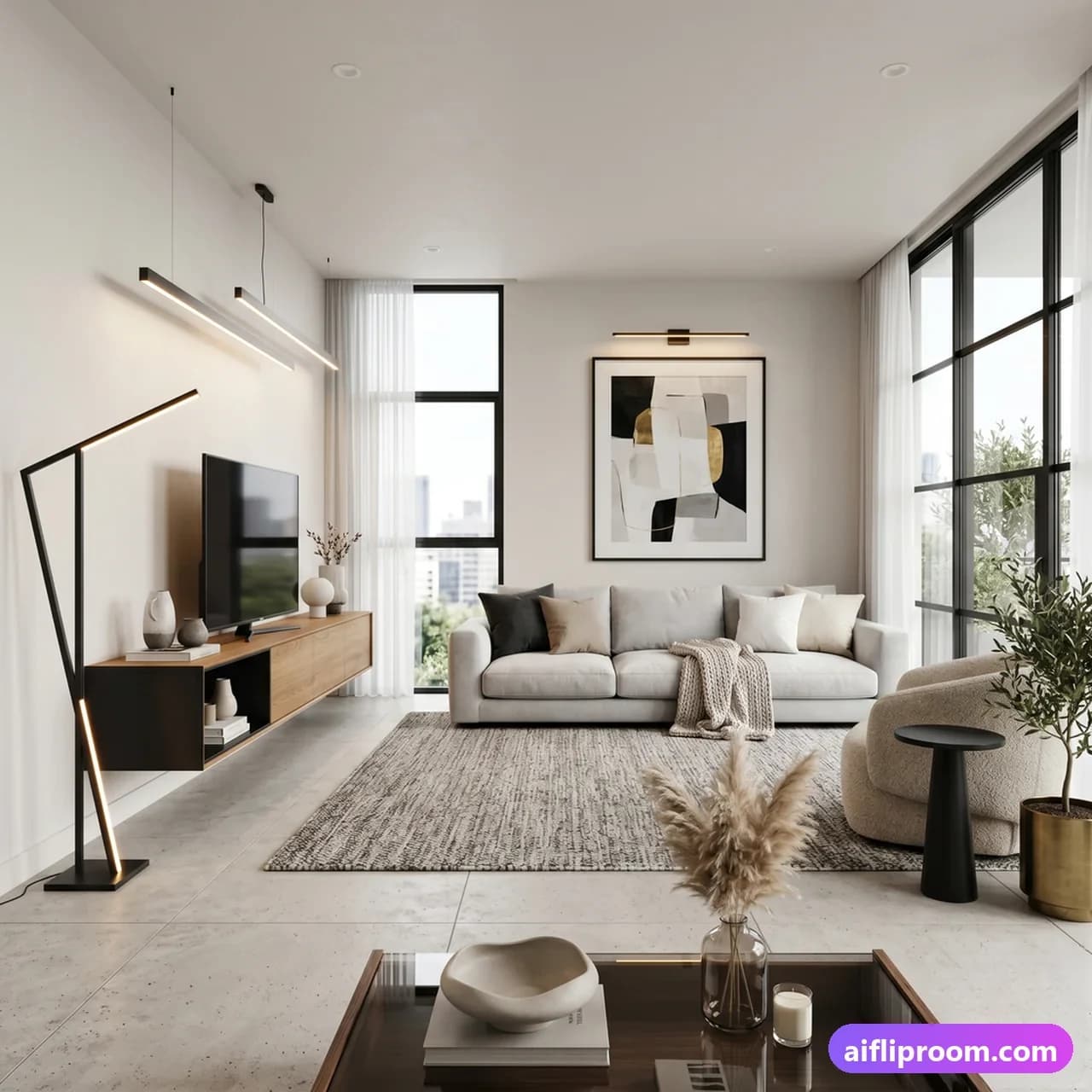 Modern Modern living room interior design — clean lines and neutral palette, AI-generated visualization