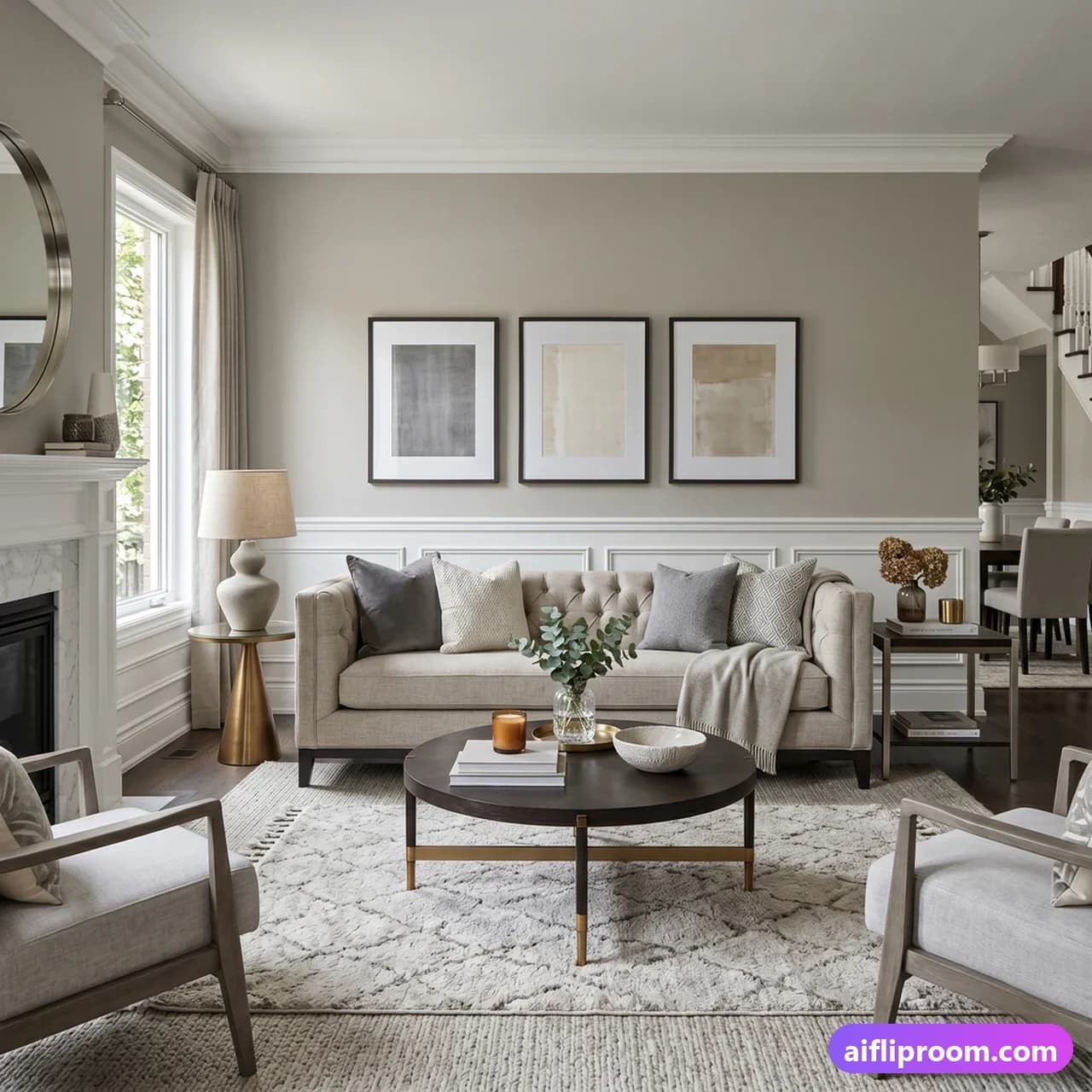 Transitional Transitional interior design — neutral balance of traditional and modern, AI-generated elegant room