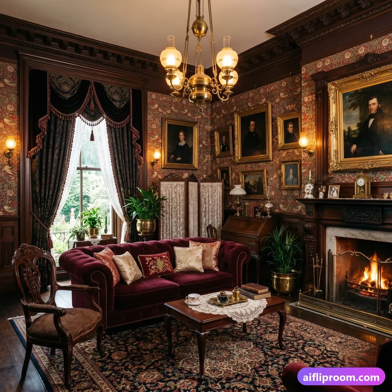 Victorian interior design — 19th-century parlor opulence, AI-generated period room