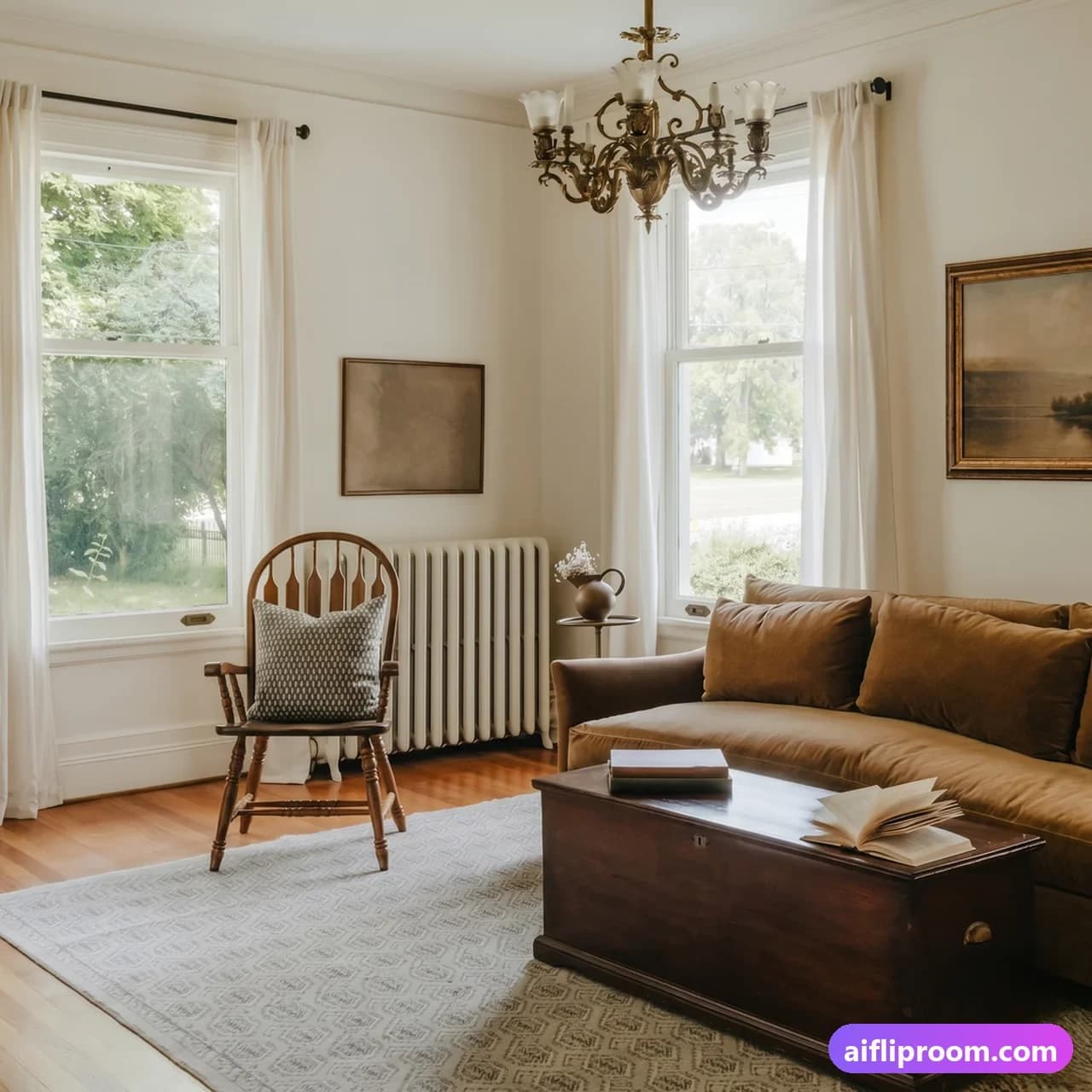 Vintage interior design — antique furniture and warm patina, AI-generated retro room