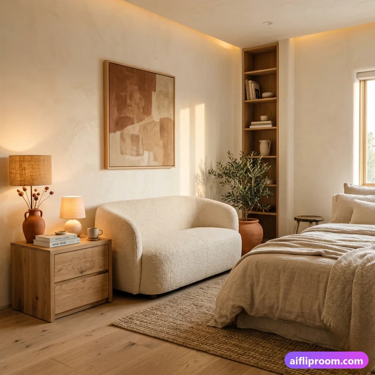 Warm Minimalist Warm minimalist interior design — creamy palette and bouclé textures, AI-generated cozy minimal room