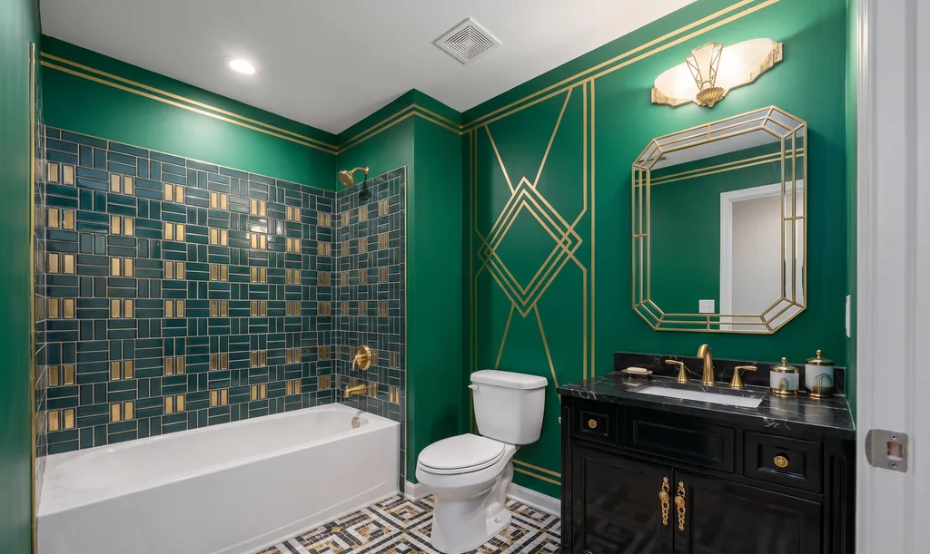 The same bathroom after AI virtual staging in the Art Deco style