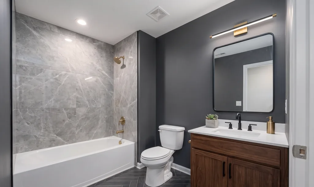 The same bathroom after AI virtual staging in the Contemporary style