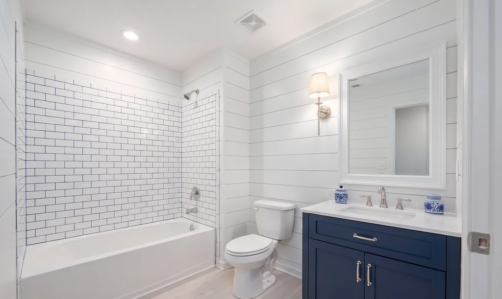 The same bathroom after AI virtual staging in the Hamptons style
