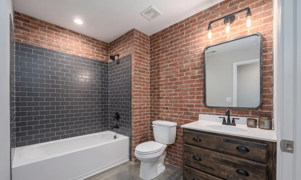 The same bathroom after AI virtual staging in the Industrial style