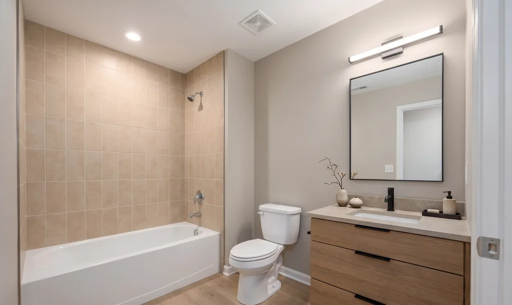 The same bathroom after AI virtual staging in the Japandi style