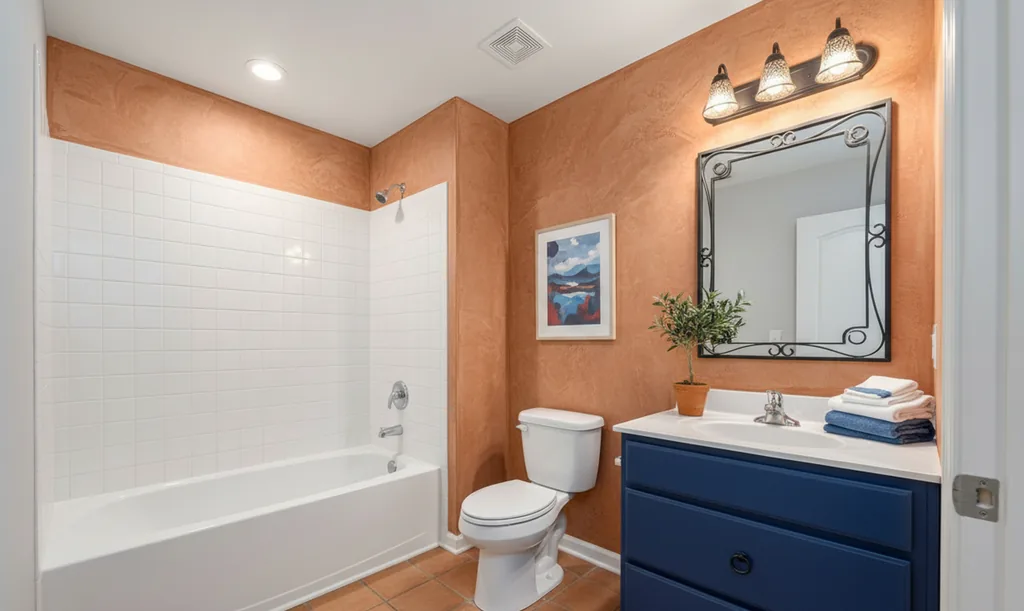 The same bathroom after AI virtual staging in the Mediterranean style