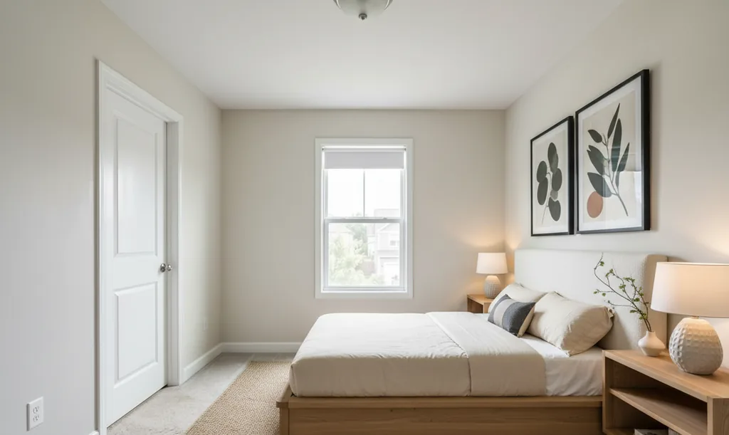 The same bedroom after AI virtual staging in the Japandi style