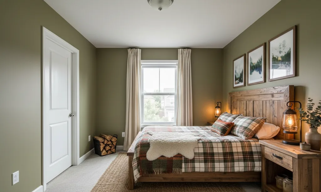 The same bedroom after AI virtual staging in the Rustic style