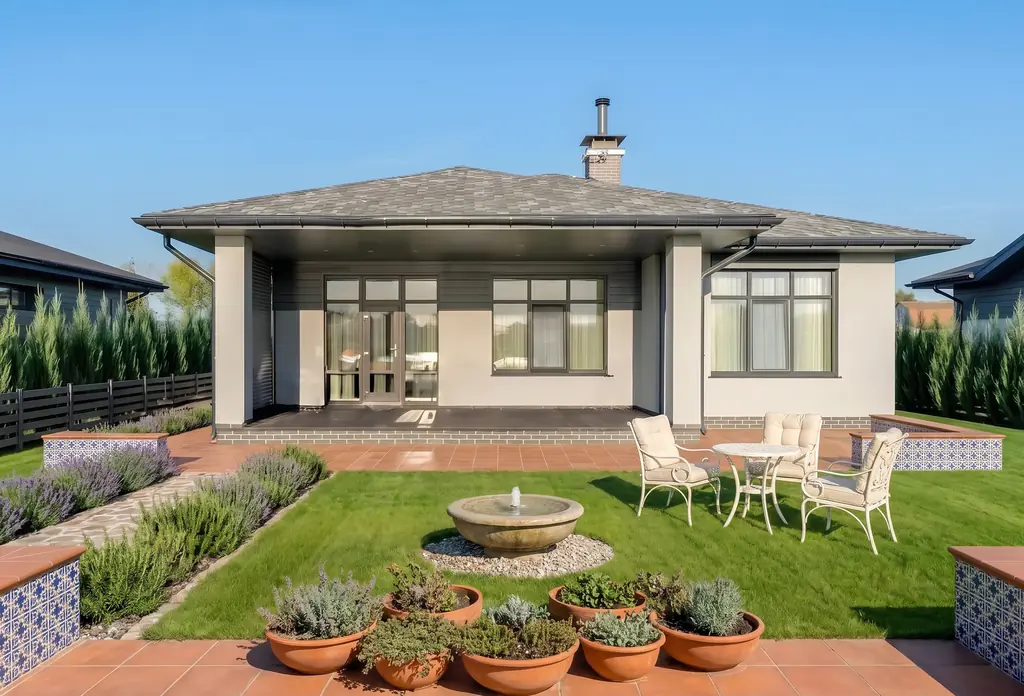The same backyard after AI virtual staging in the Mediterranean style