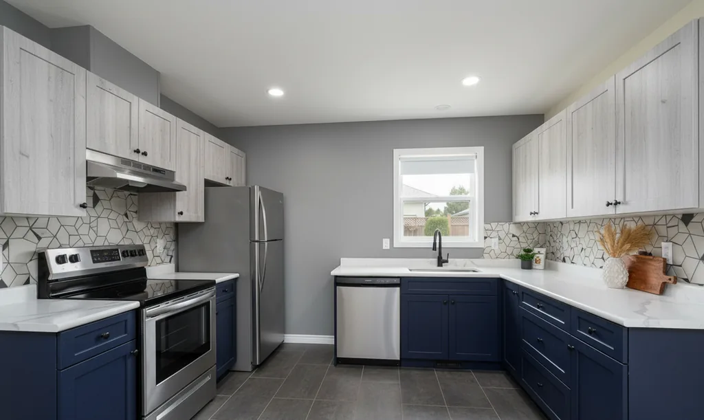 The same kitchen after AI virtual staging in the Contemporary style
