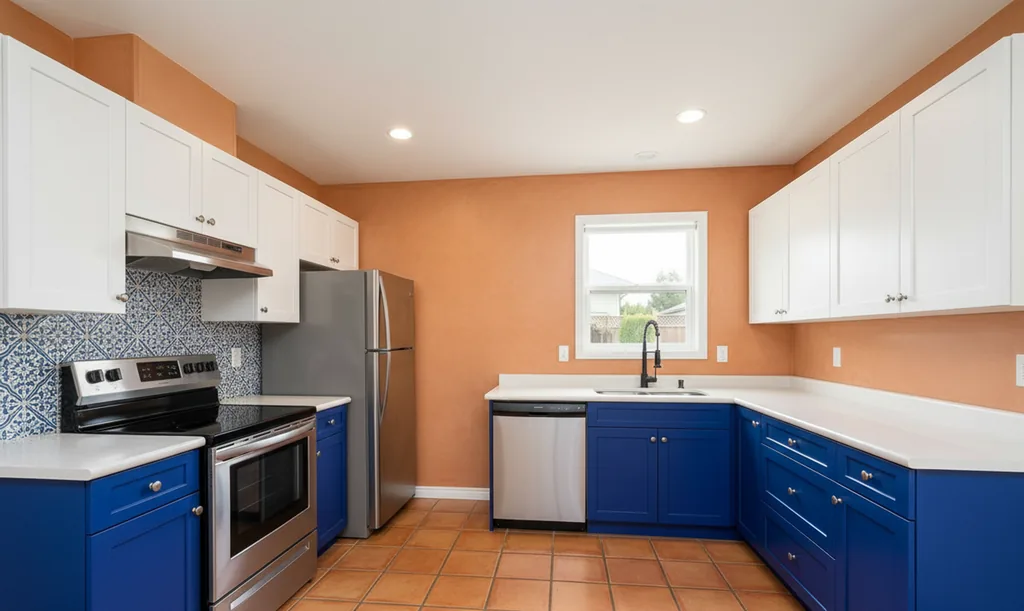 The same kitchen after AI virtual staging in the Mediterranean style