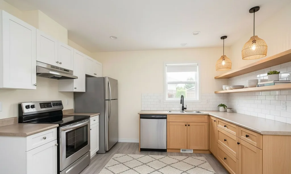 The same kitchen after AI virtual staging in the Scandinavian style