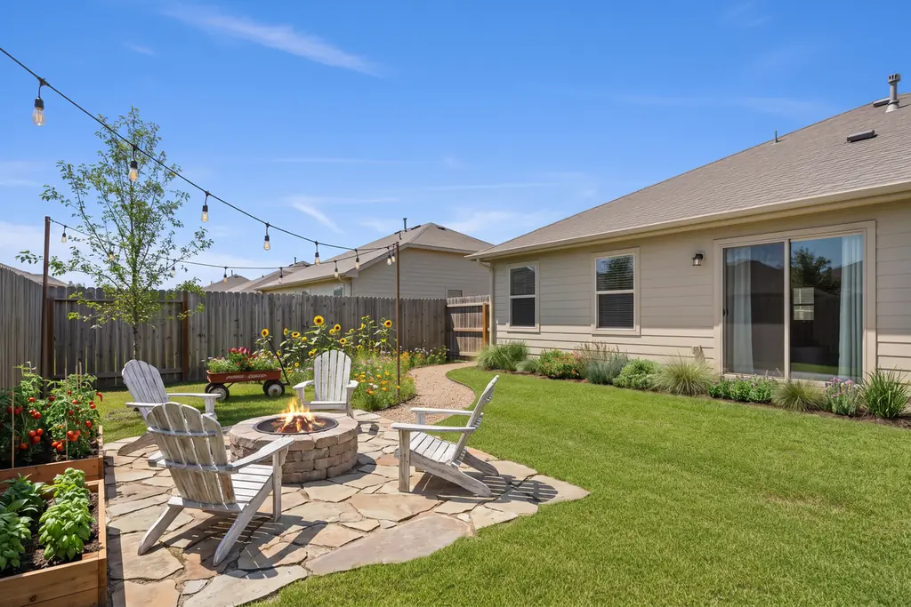 The same backyard after AI virtual staging in the Farmhouse style