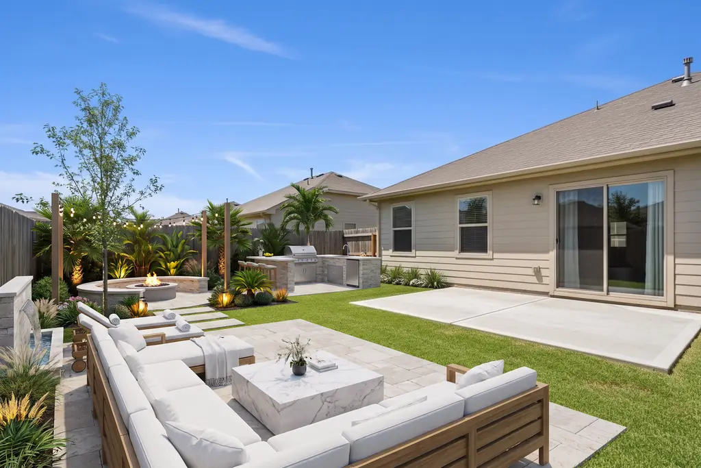 The same backyard after AI virtual staging in the Luxury Resort style
