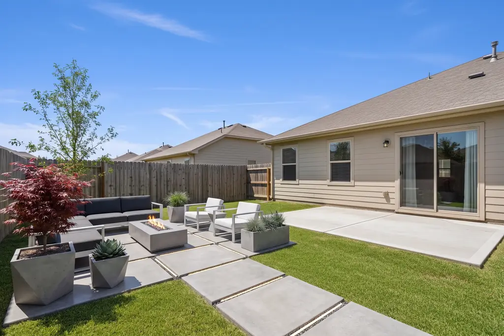 The same backyard after AI virtual staging in the Modern style