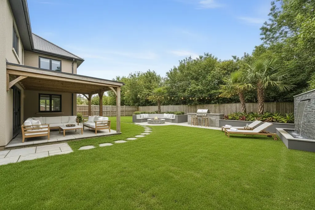 The same backyard after AI virtual staging in the Luxury Resort style