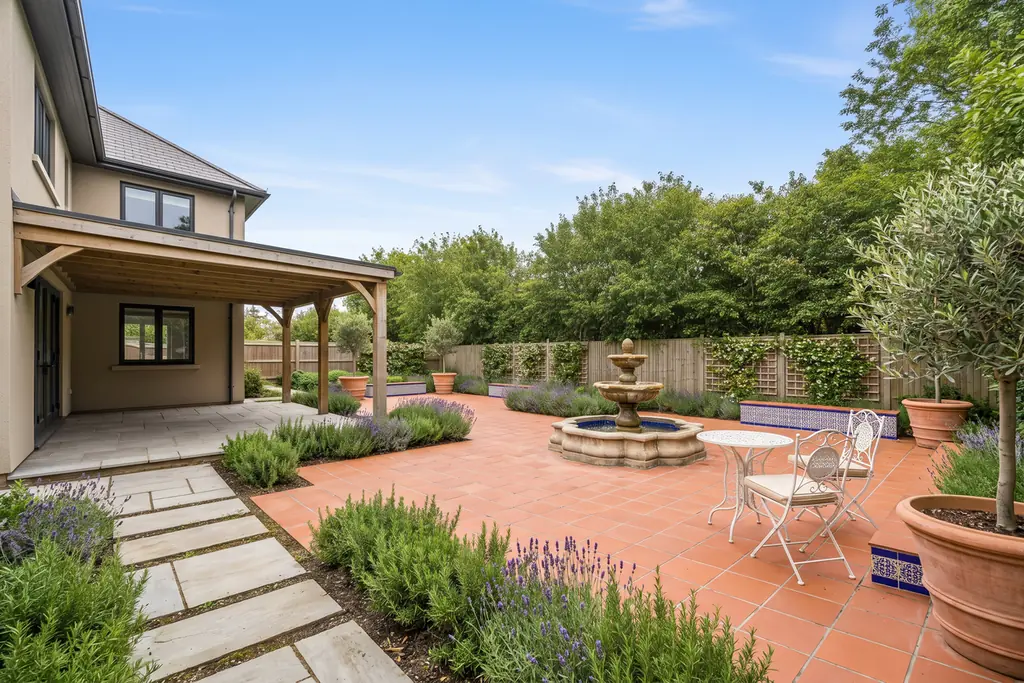 The same backyard after AI virtual staging in the Mediterranean style