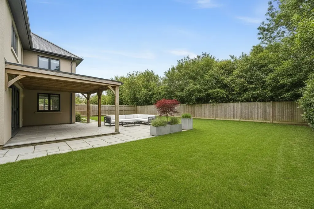 The same backyard after AI virtual staging in the Modern style