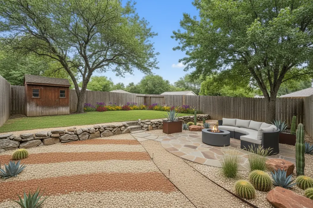 The same backyard after AI virtual staging in the Desert style
