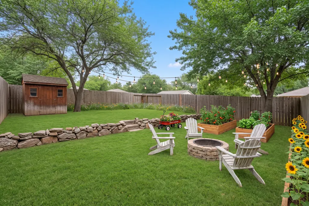 The same backyard after AI virtual staging in the Farmhouse style
