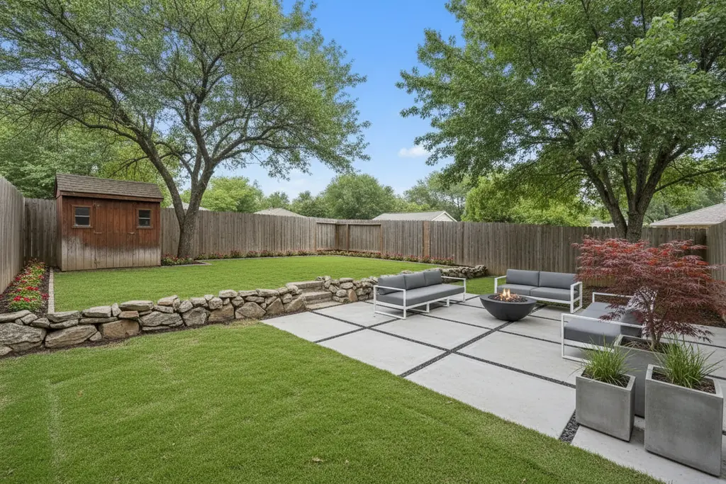 The same backyard after AI virtual staging in the Modern style
