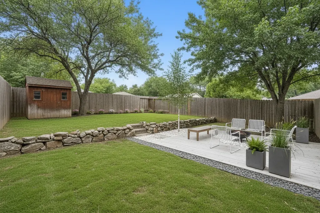 The same backyard after AI virtual staging in the Scandinavian style