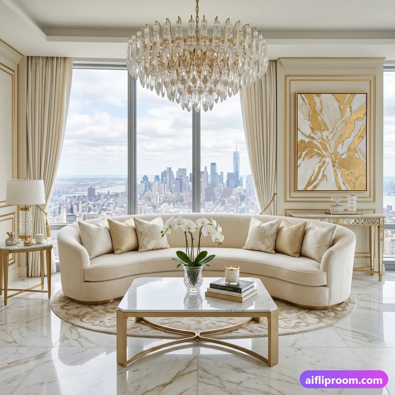 A luxury living room restaged with AI virtual staging